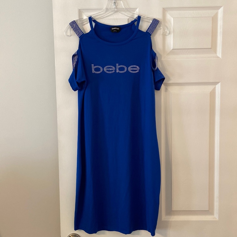 BEBE  Dress size L brand new with tag color blue length 35” bust 34”
